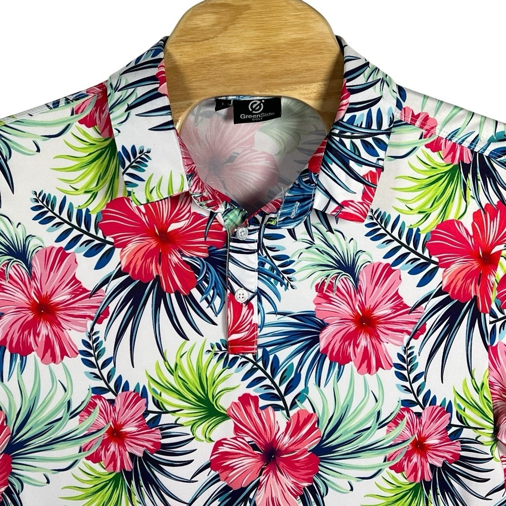 Greenside Golf Men Large Floral Polyester/Spandex Short Sleeve Polo